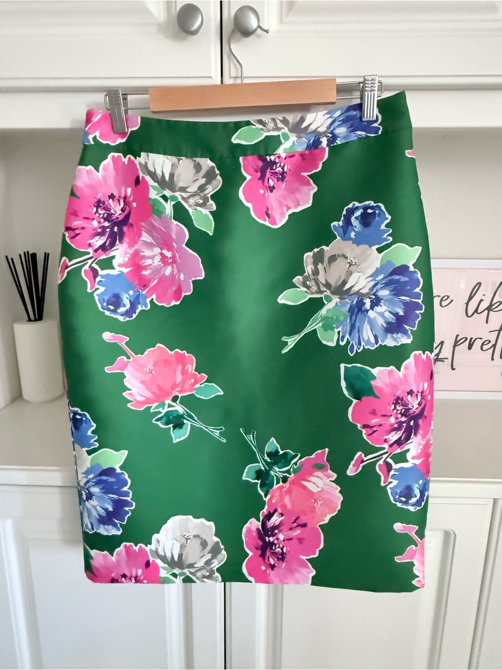 kate spade Green Floral Pencil Skirt with Pink & Blue Blooms